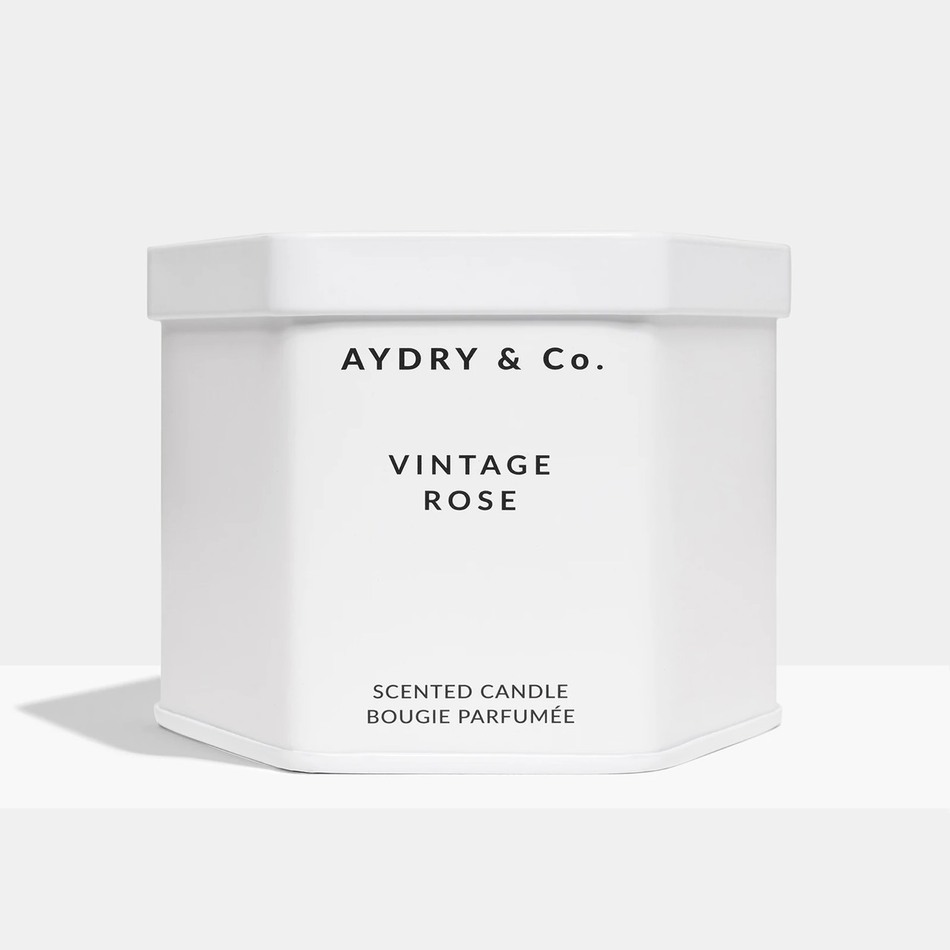 美國 AYDRY & Co. 復古玫瑰 VINTAGE ROSE 簡約白色六角錫罐 7.5oz / 212g 香氛蠟燭