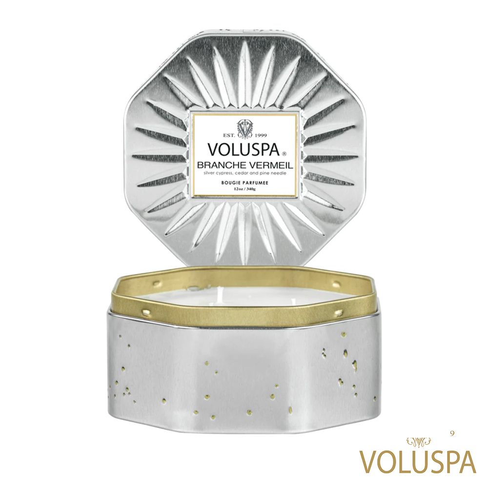 美國 VOLUSPA Japonica日式庭園系列BRANCHE VERMEIL銀色森林 3芯八角形錫340g 香氛蠟燭