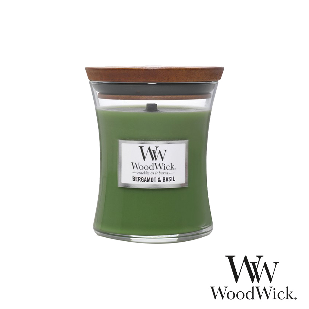 美國WoodWick 中型沙漏 佛手柑羅勒 Bergamot & Basil 香氛蠟燭 275g