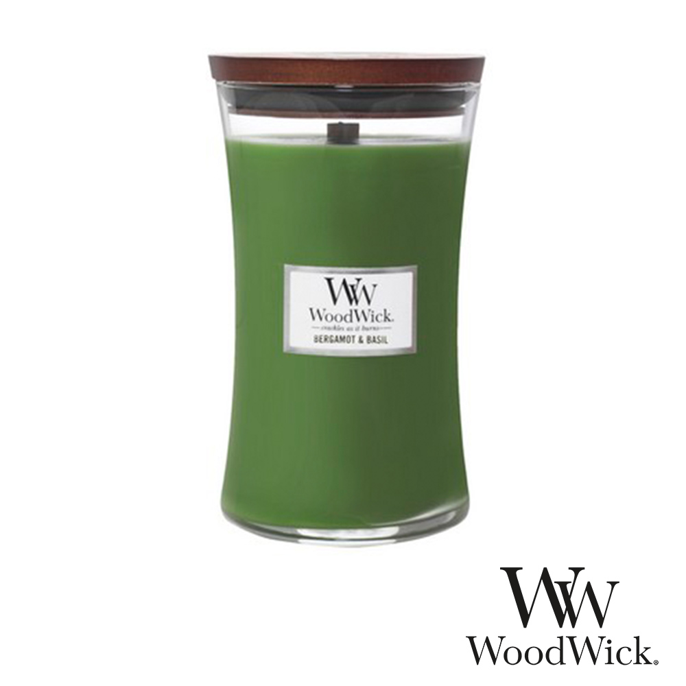 美國WoodWick 大沙漏 佛手柑羅勒 Bergamot & Basil 香氛蠟燭 610g
