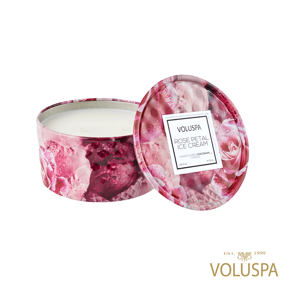美國Voluspa 玫瑰冰淇淋 2芯錫蠟燭 ROSE PETAL ICE CREAM 2 WICK TIN 6oz/170g