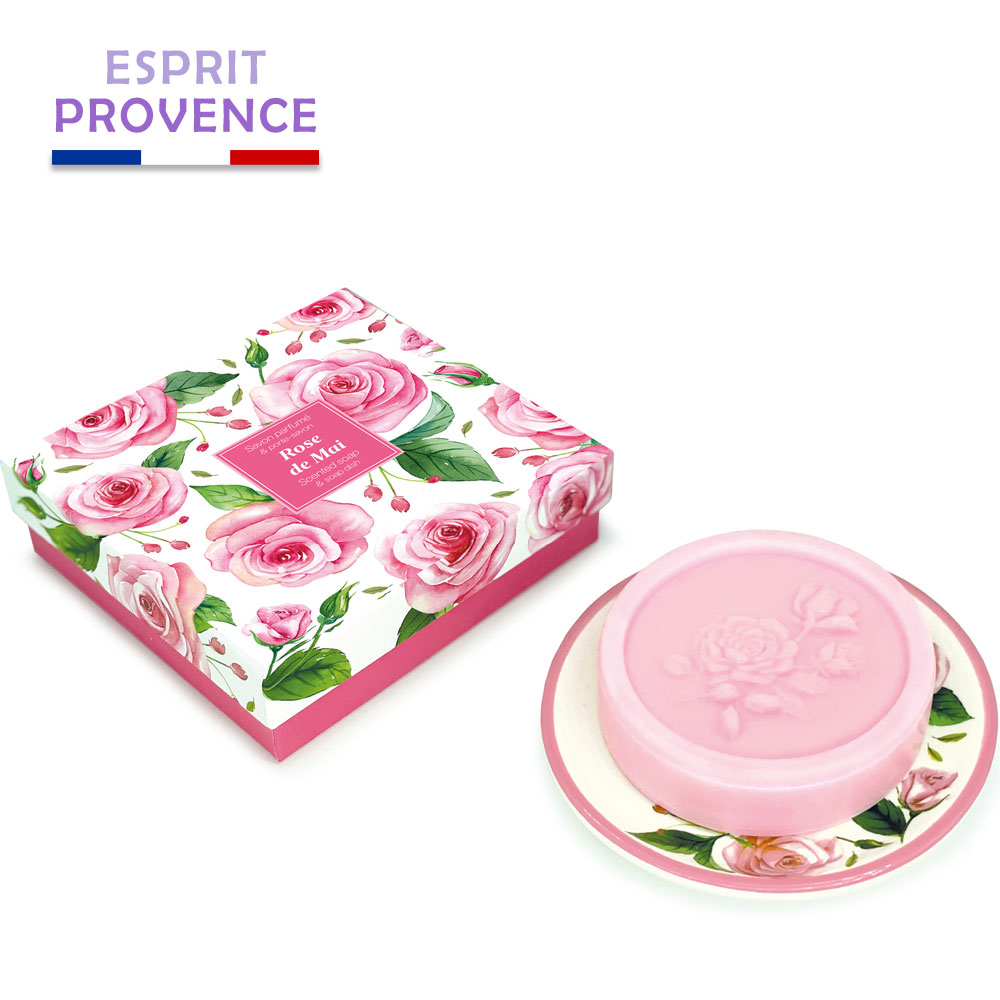 法國ESPRIT PROVENCE玫瑰香皂禮盒組(附陶盤)