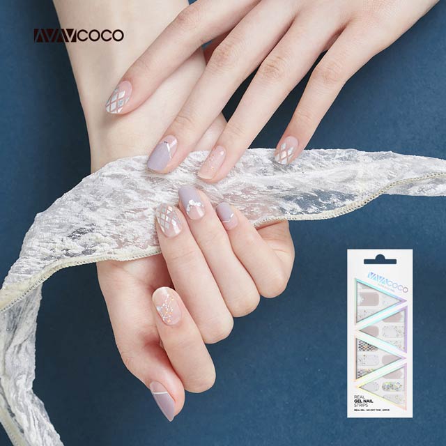 【VAVACOCO】光感凝膠光療美甲貼片-紫芋銀鑽20片