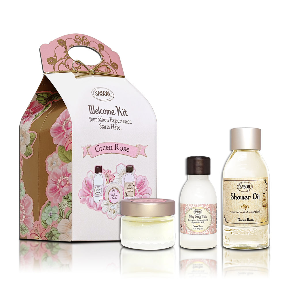 SABON 綠玫瑰明星三部曲推薦組(沐浴油100ML+磨砂膏60g+身體乳50ML)