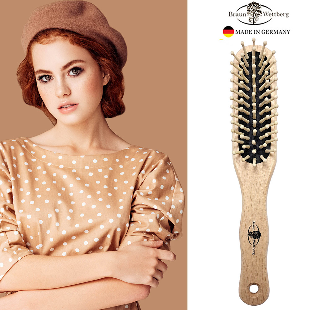 德國BRAUN WETTBURG 珀薇德國製 好好握長型圓珠木齒氣墊梳 頭皮放鬆了頭髮更美麗