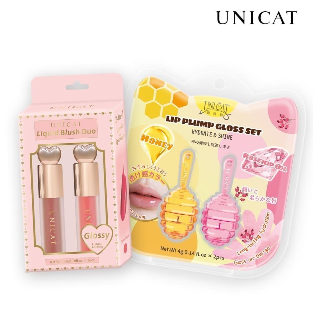 【UNICAT變臉貓】甜蜜糖果液態腮紅 (光澤亮色)4.5ml 2入+粉嫩護唇蜜(蜂蜜+玫瑰)4g*2入