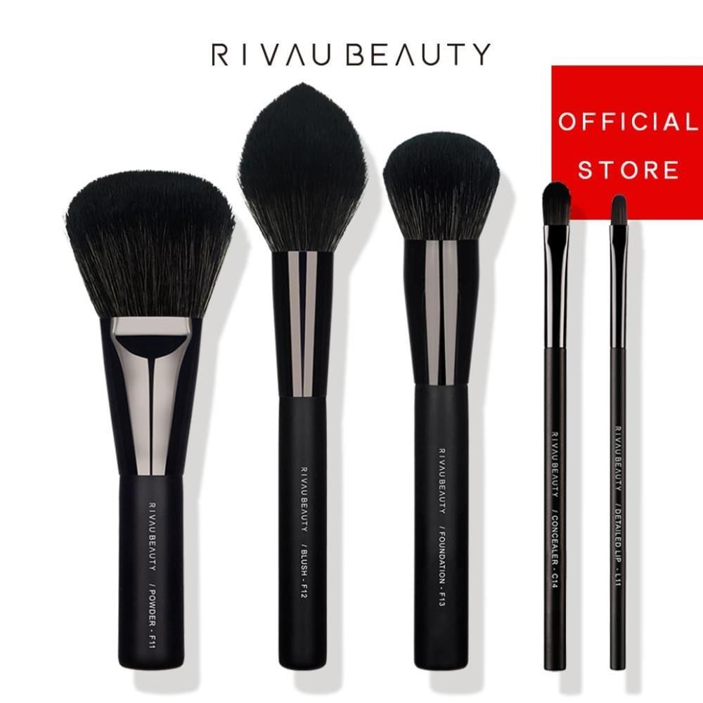 RIVAU BEAUTY / 高級纖維混羊毛黑色臉部刷具5隻組 | 化妝刷具組 蜜粉刷