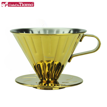 Tiamo 0916 V01不鏽鋼咖啡濾杯組附濾紙量匙-鈦金色(HG5033GD)