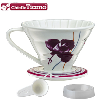 Tiamo V01陶瓷咖啡濾杯組-附量匙.滴水盤1-2杯份-四色(HG5546)