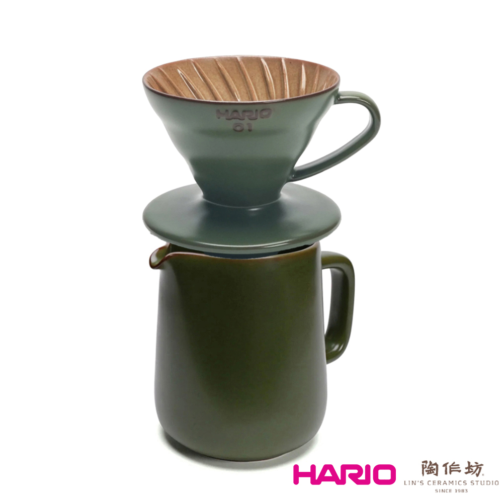 【HARIO】V60藍媚茶01懷汝濾杯+陶作坊高山下壺/VDCK-01-AG-L-007