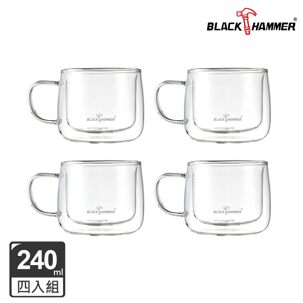 BLACK HAMMER 輕巧把手雙層耐熱玻璃杯240ml 四入組