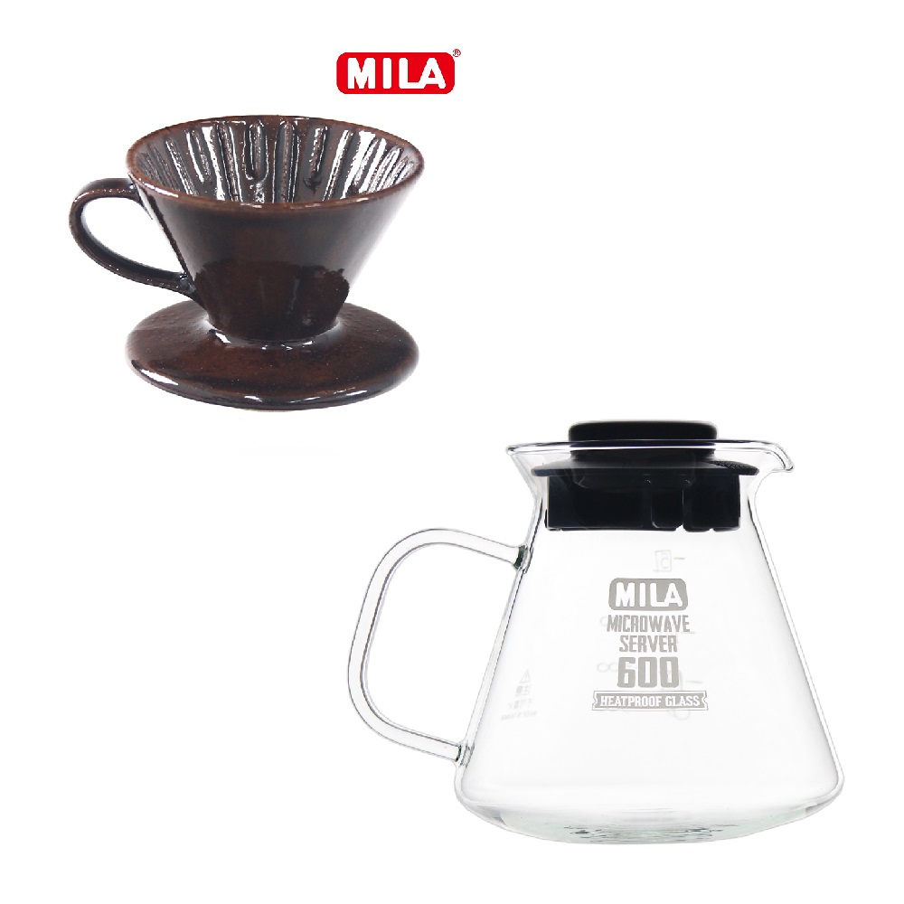MILA日本製 織部燒 咖啡濾杯01-琥珀飴釉+耐熱玻璃壺600ml