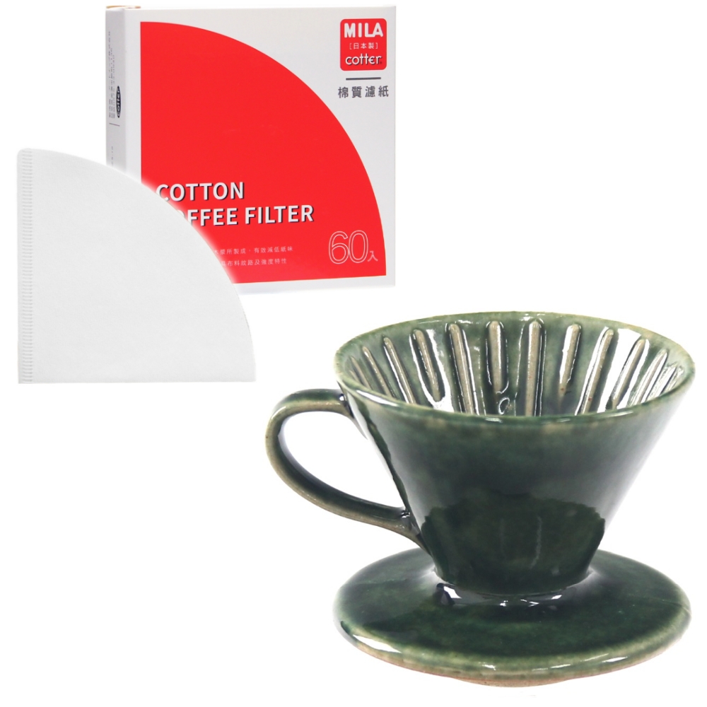MILA日本製 織部燒 咖啡濾杯01-匠織部釉+日本製棉質錐形漂白濾紙