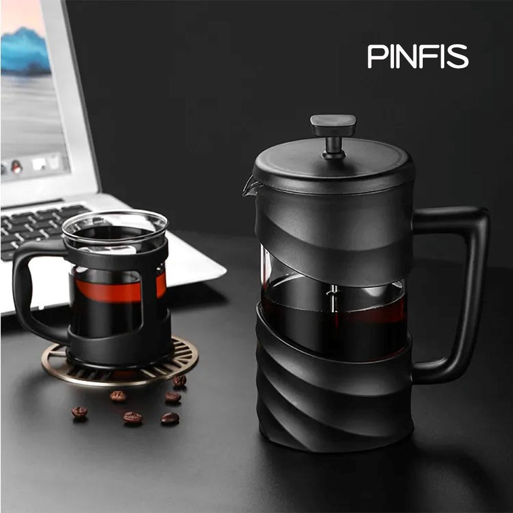 【品菲特PINFIS】玻璃法式濾壓壺 咖啡沖泡壺 茶壺-350ml (時尚黑)