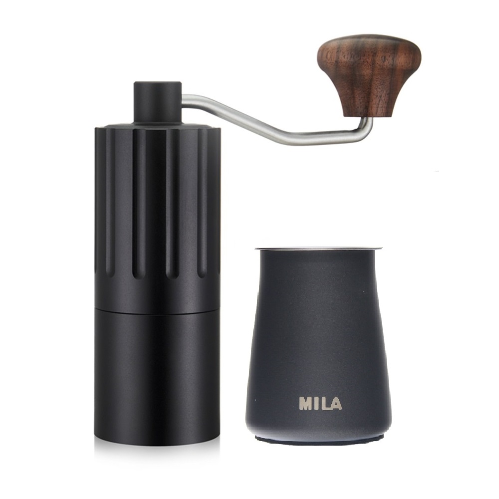 MILA 第二代達人攜帶型手搖磨豆機(不鏽鋼磨芯)-酷黑+咖啡篩粉器