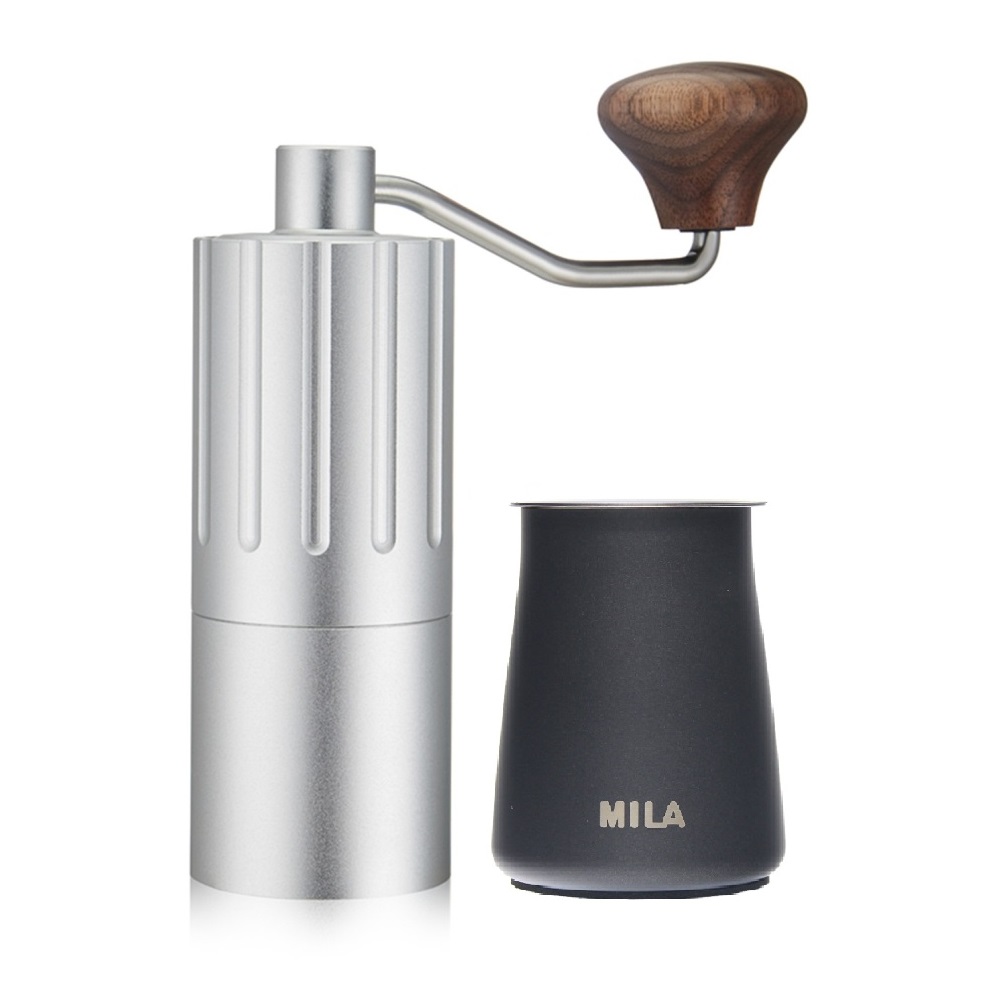 MILA 第二代達人攜帶型手搖磨豆機(不鏽鋼磨芯)-炫銀+咖啡篩粉器
