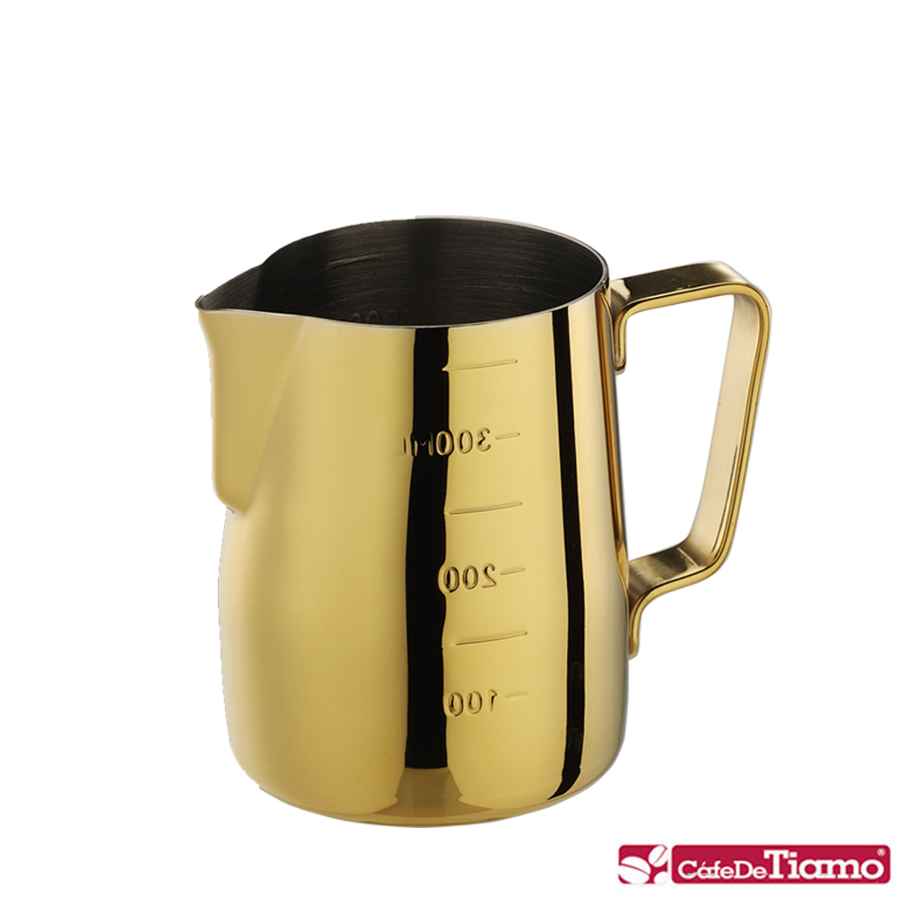 Tiamo 專業內外刻度不鏽鋼拉花杯360cc-鍍鈦金款(HC7089)