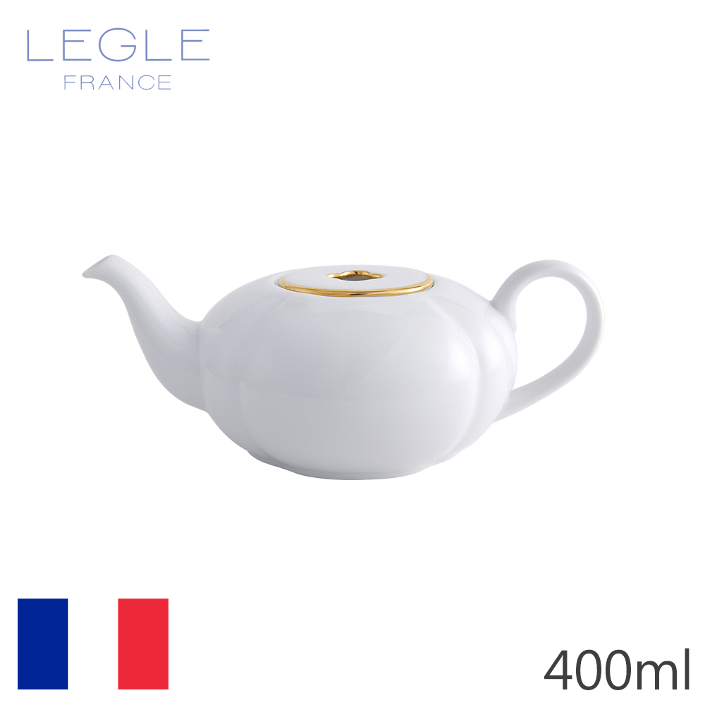 【LEGLE】法國如意茶壺附蓋-400ml-金邊白身