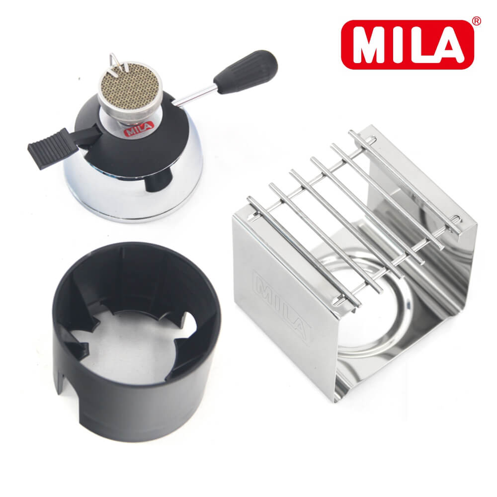 MILA迷你登山爐(附填充座)+MILA不鏽鋼方形爐架+MILA雙層濾網奶泡杯300ml