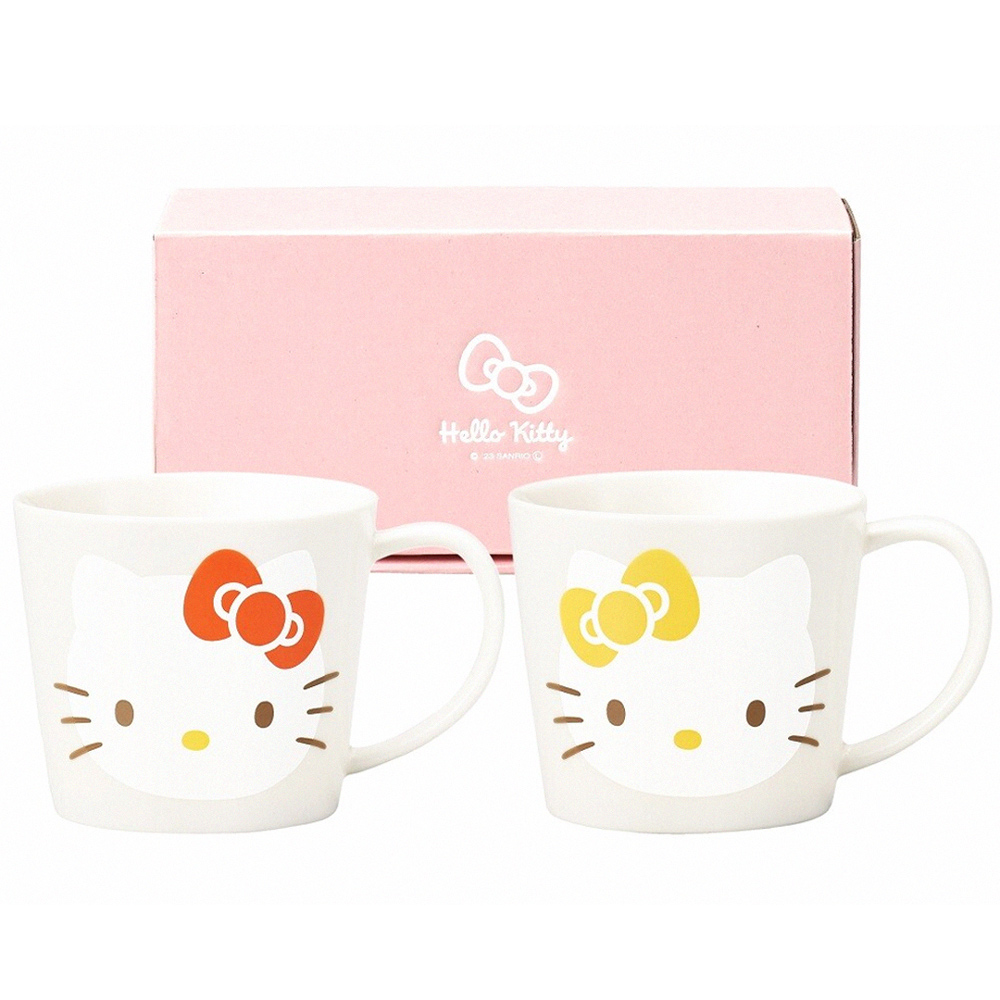 【HELLO KITTY】日本製 凱蒂貓 陶瓷馬克杯 2入禮盒組 280ml(茶杯、水杯、馬克杯)
