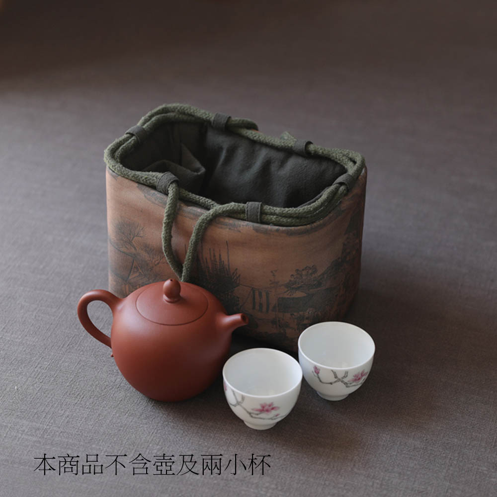 【原藝坊】復古風 加厚棉麻茶具收納包 布包大 (清明上河圖)