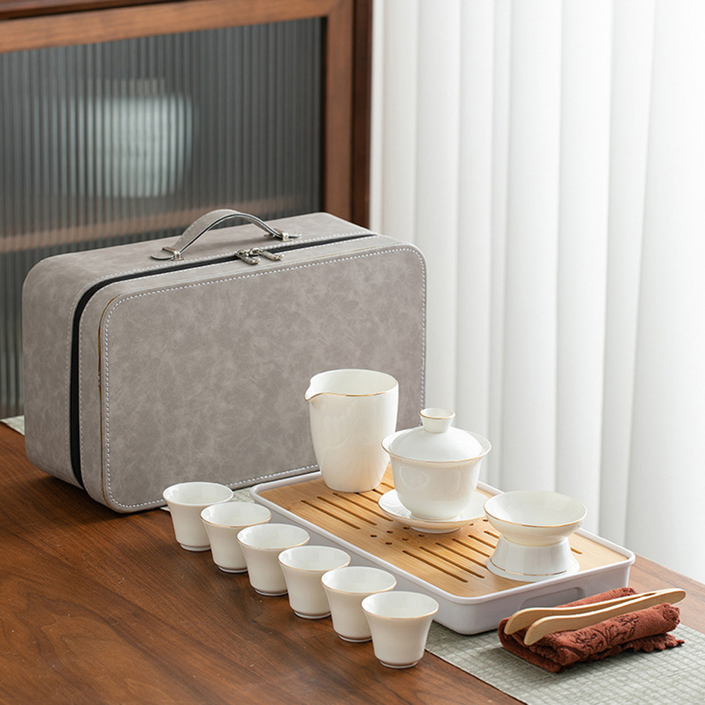 【Life Shop】羊脂白玉瓷旅行茶具套組 /附收納盒