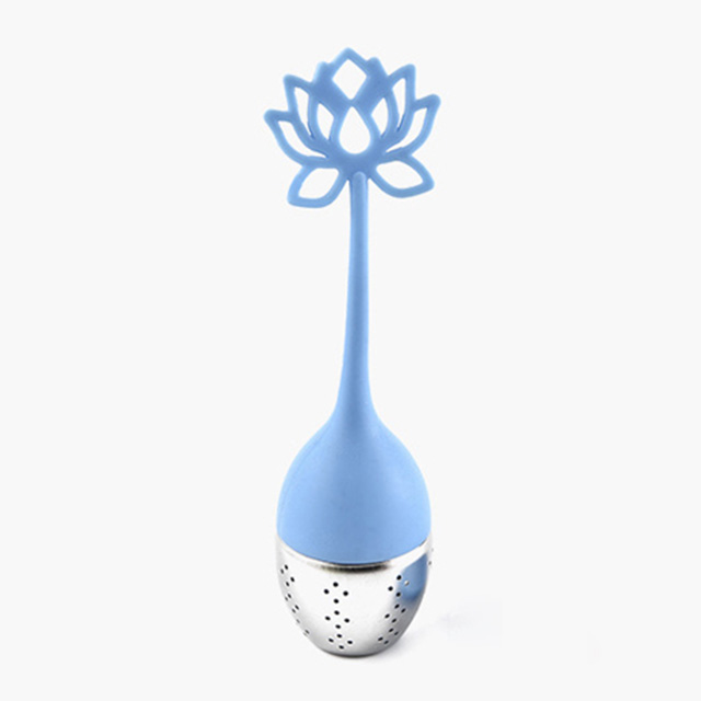 《Stylelife》蓮花造型矽膠不鏽鋼濾茶器-藍