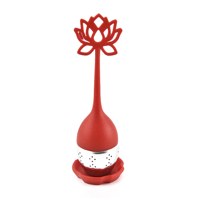 《Stylelife》蓮花造型矽膠不鏽鋼濾茶器-紅