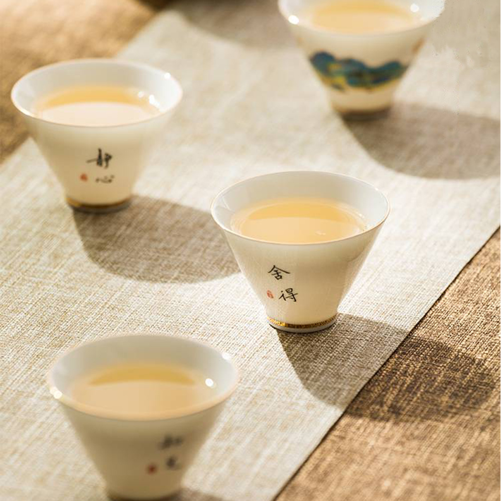 【古緣居】功夫茶具精美通透羊脂玉白瓷品茗杯（四個一組）
