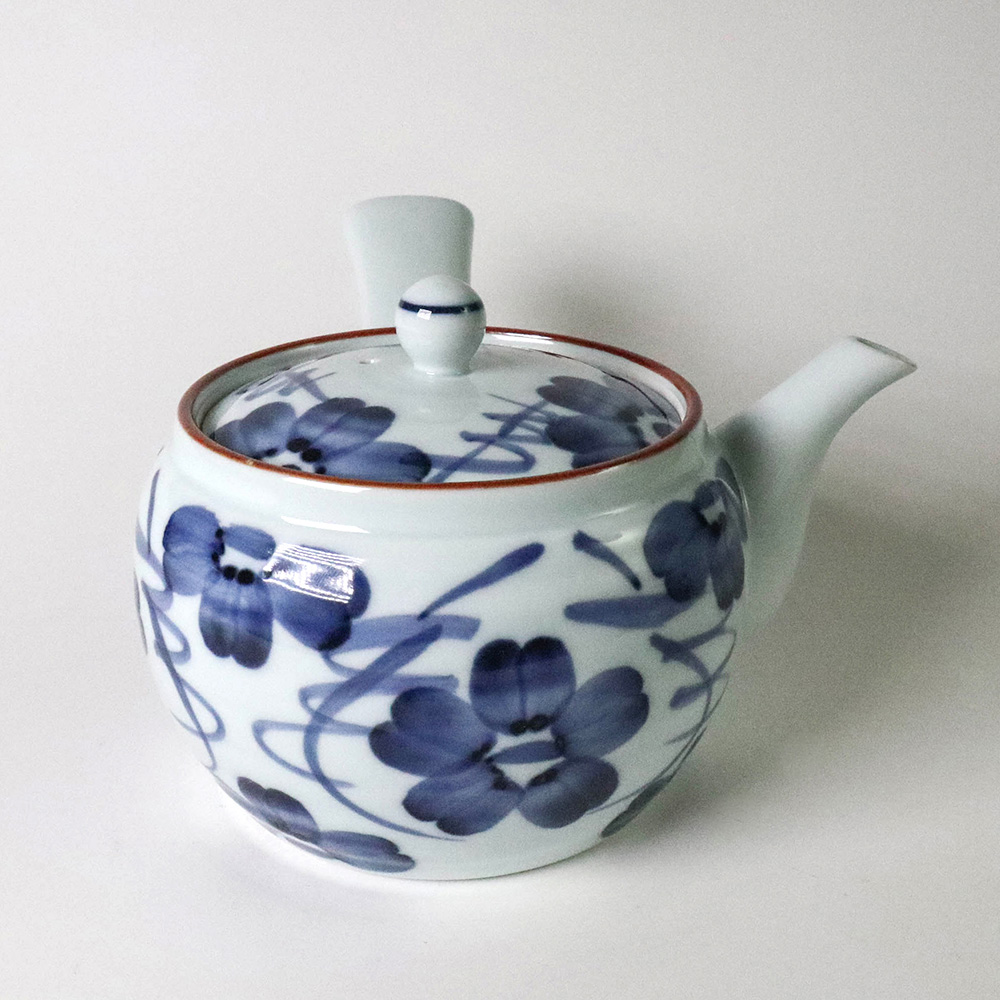 【福介商店】日本陶壺 有田燒 染花紋 橫手急須 0.35L