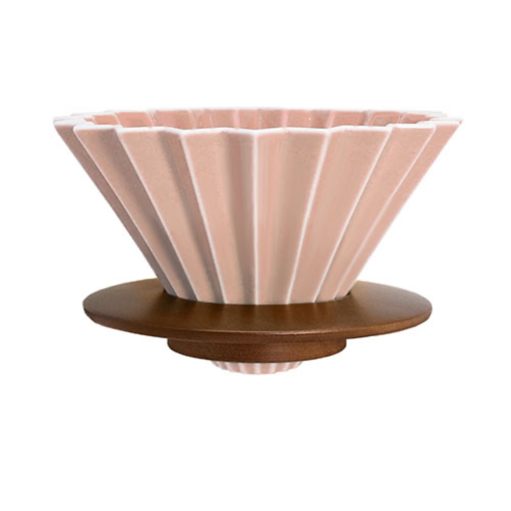 日本ORIGAMI 摺紙咖啡陶瓷濾杯組 M 第二代（木質杯座）（霧粉色）