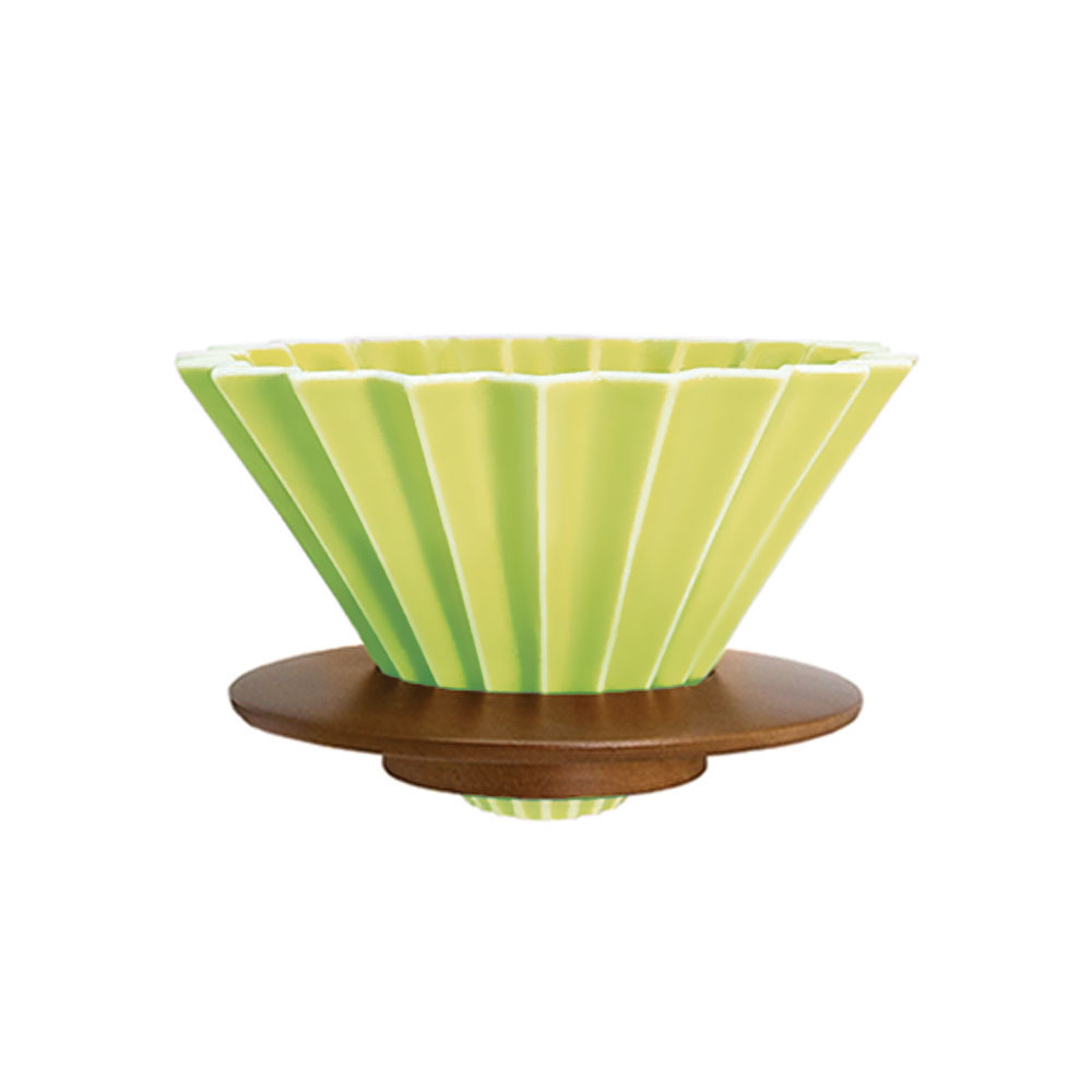 日本ORIGAMI 摺紙咖啡陶瓷濾杯組 M 第二代（木質杯座）（草綠色）