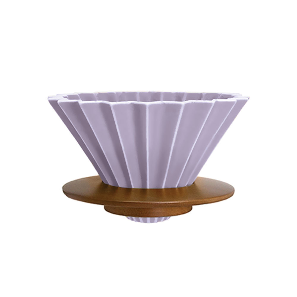 日本ORIGAMI 摺紙咖啡陶瓷濾杯組 M 第二代（木質杯座）（淺紫色）