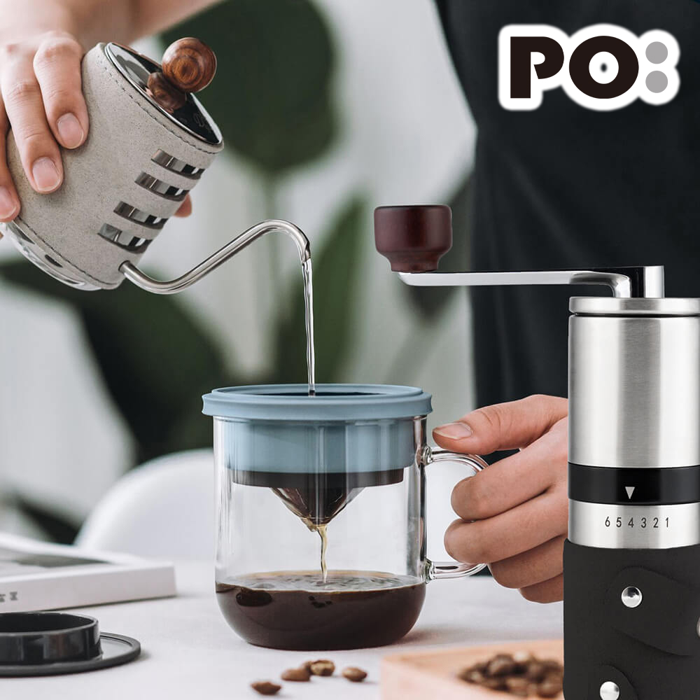 【PO:Selected】丹麥手沖咖啡三件組(咖啡壺/玻璃杯350ml/不銹鋼磨芯咖啡磨2.0)