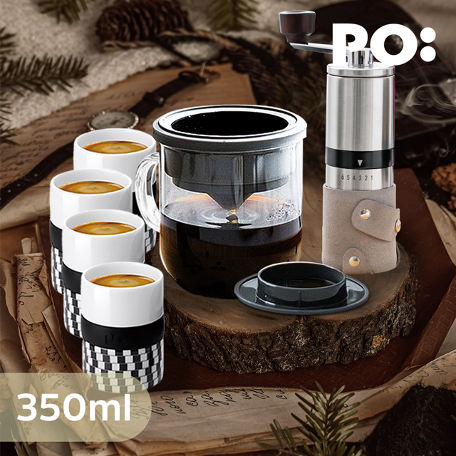 【PO:Selected】丹麥手沖咖啡三件組(玻璃杯350ml-共4色/咖啡磨2.0/濃縮咖啡四件組-馬賽克款)