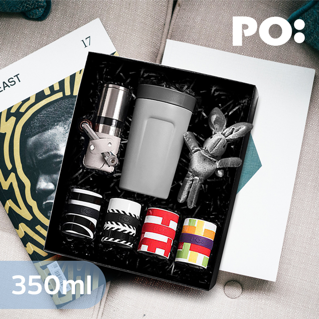 【PO:Selected】丹麥手沖咖啡三件禮盒組(隨行保溫咖啡杯350ml-灰/咖啡磨2.0/濃縮咖啡四件組)
