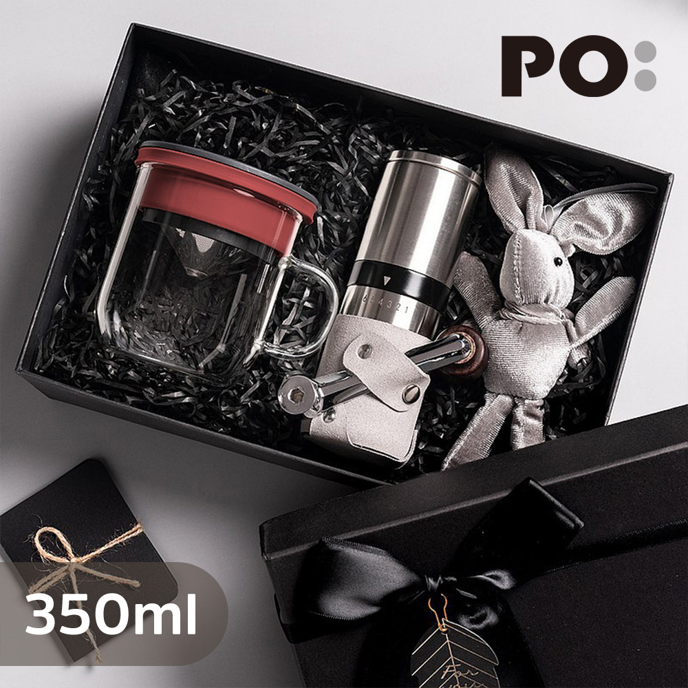 【PO:Selected】丹麥手沖咖啡禮盒組(手動不鏽鋼咖啡磨2.0/咖啡玻璃杯350ml-共4色)