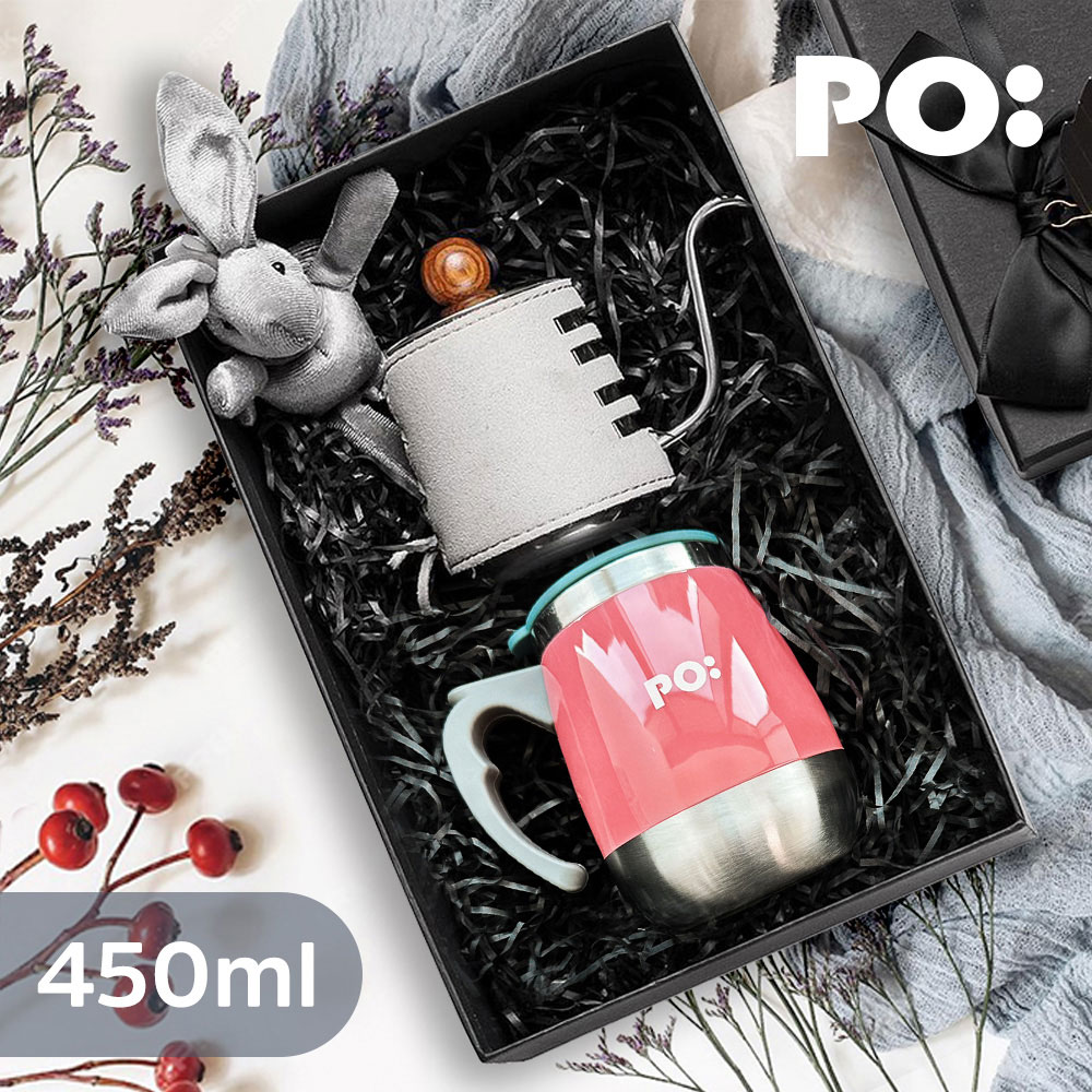 【PO:Selected】丹麥手沖咖啡二件禮盒組(手沖壺-灰/保溫胖胖杯450ml-共4色)