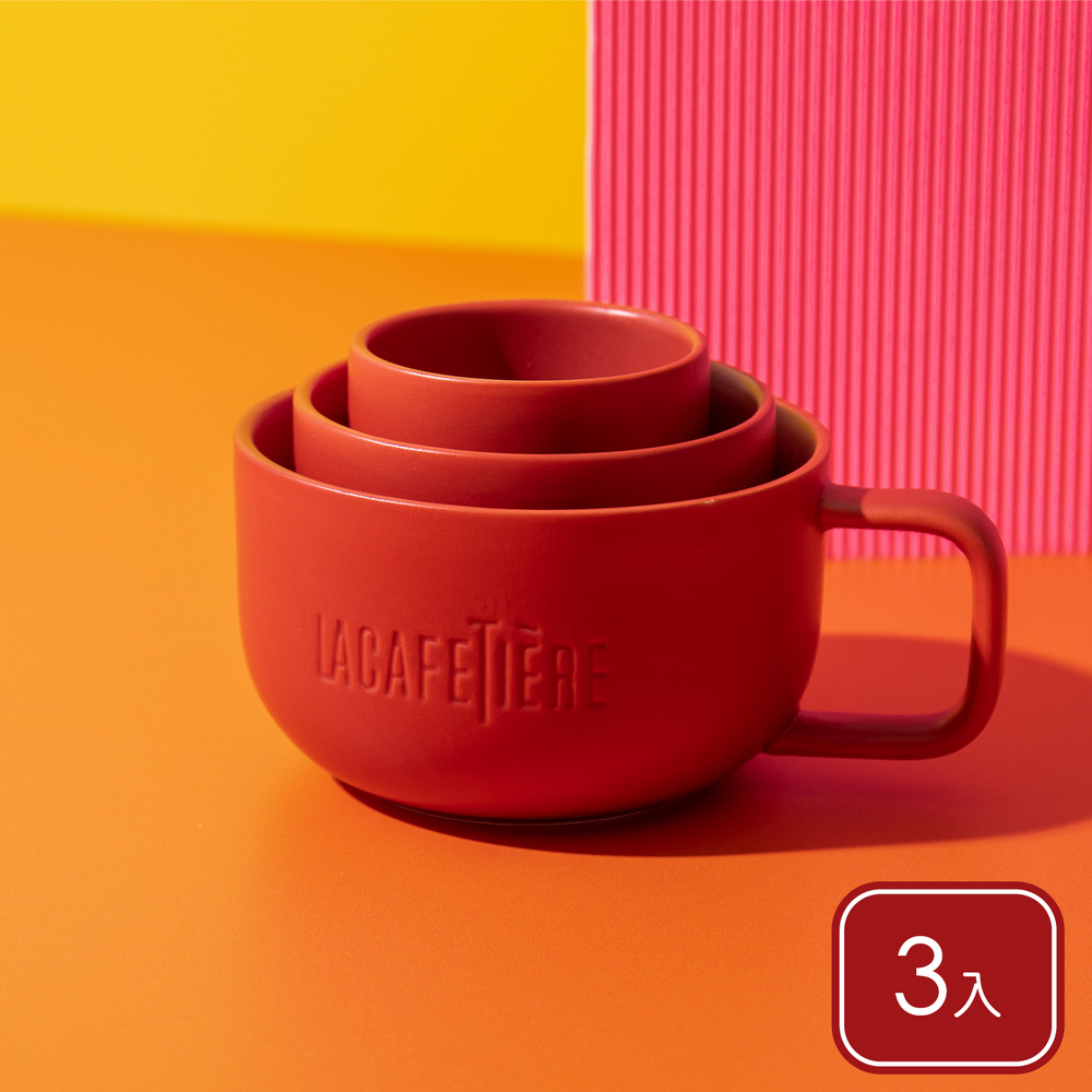 《La Cafetiere》瓷製咖啡杯3件(朱紅)