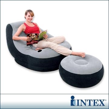 INTEX《懶骨頭》單人充氣沙發椅-附腳椅(灰色)