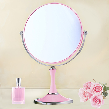 【幸福揚邑】8吋超大歐式時尚梳妝美容化妝放大雙面桌鏡圓鏡-粉色