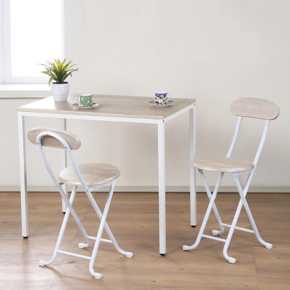 (C&B) 古木北歐風格多用途桌椅組(一桌+二椅)-白橡色