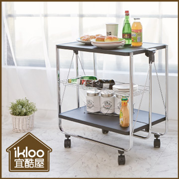 【ikloo】廚房折疊式活動餐車/置物車(黑)