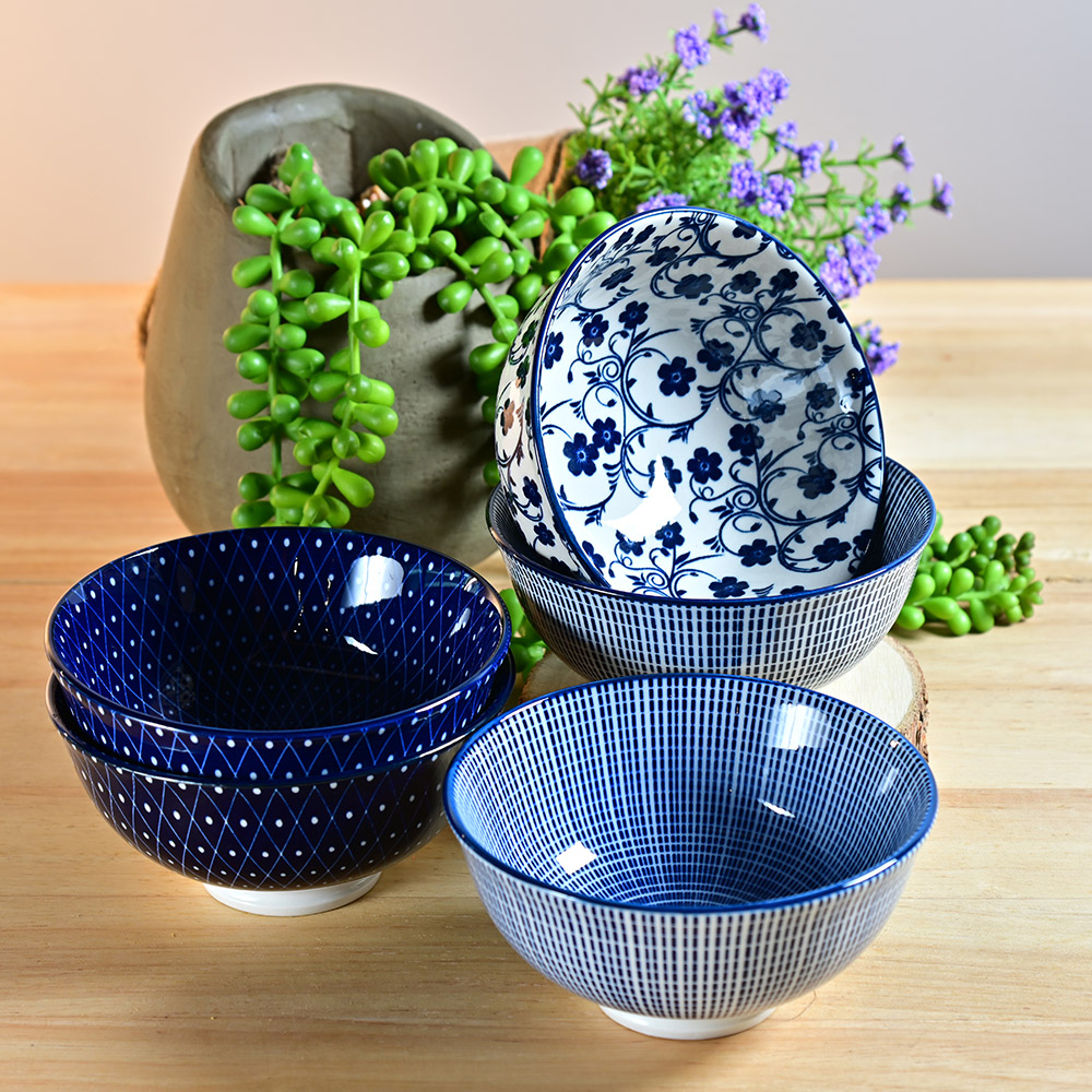 【YU Living】日式復古藍陶瓷釉碗三件組 飯碗 三件一組 / 320ml /3款可選
