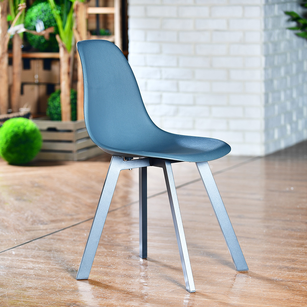 【YU Living】北歐風 扁鐵腳造型餐桌椅 休閒椅 椅子(高84cm / 鐵灰色)