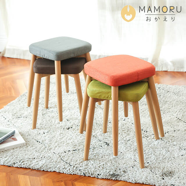 《MAMORU》復古風布藝方型木紋椅凳(5色可選/化妝椅/餐椅/靠腳凳/換鞋椅/置腳凳/凳子)