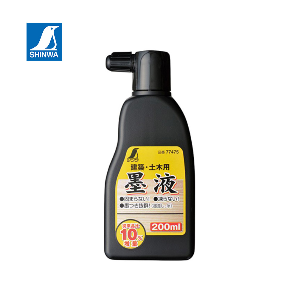日本 SHINWA 鶴龜 墨汁-黑液 200ml 墨液 墨斗用 墨線用 日本製 77475