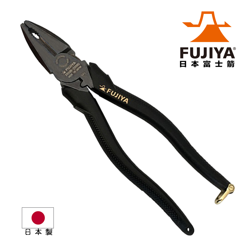 【日本Fujiya富士箭】偏芯強力膠柄鋼絲鉗200mm (黑金系列)
