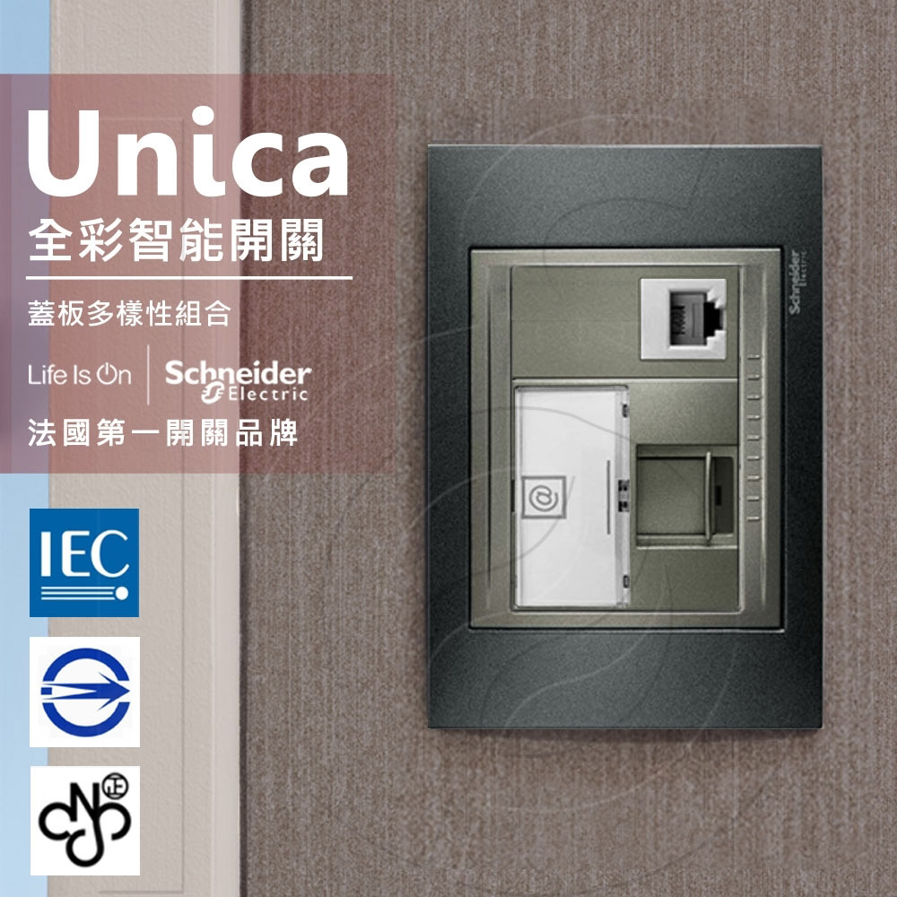 法國Schneider Unica Top埋入式資訊網路/電話插座_(金屬灰外框)