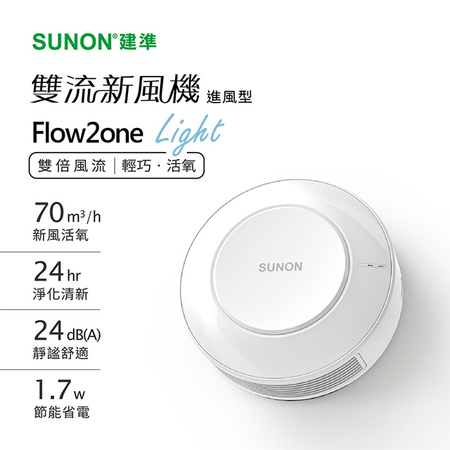 SUNON 建準 Flow2one Light雙流新風補氧機(進風型)F-AHR10T00